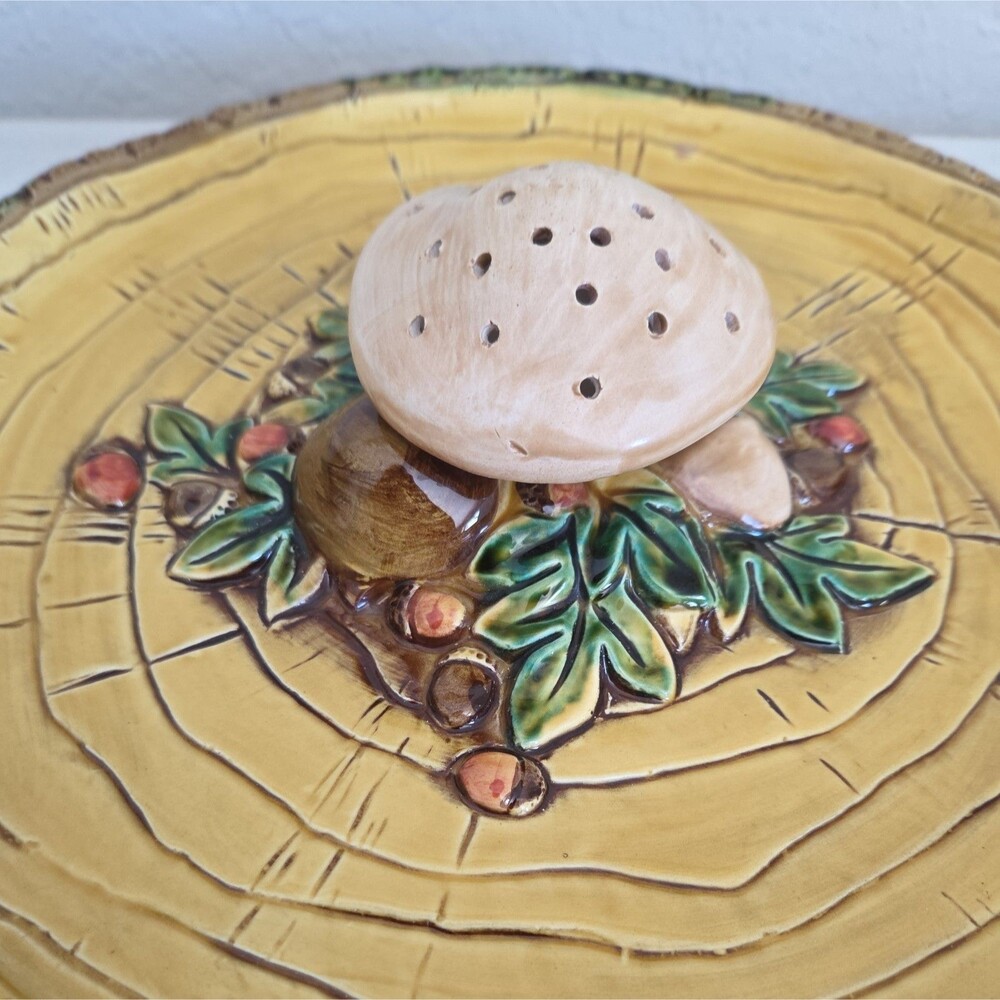 Vintage Lefton Merry Mushroom Ceramic Appetizer Hors d'oeuvre Plate Cottagecore - Picture 7 of 13